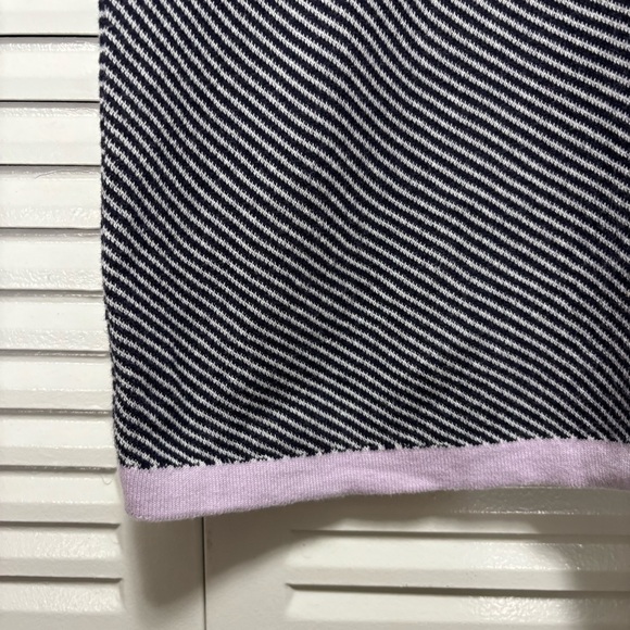 Talbots Striped Contrast Trim Short Sleeve Sweater Top Black & Lavender 1X - Picture 2 of 7